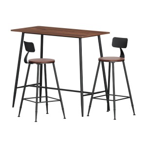 Artiss Industrial Bar Table and Stools Set, Oak & Black, Reinforced Steel Frame, 120kg Capacity, Easy Assembly