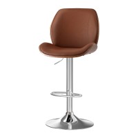 Artiss 1X Bar Stool Brown PU Leather Bentwood Swivel Adjustable Height 98-120cm Kitchen Counter Stool