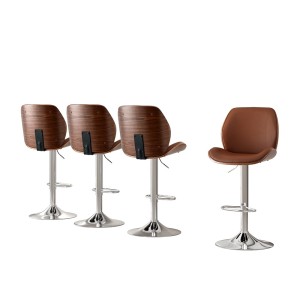 Artiss 4X Bar Stools: Adjustable Bentwood Kitchen Chairs with Brown PU Leather, 150kg Capacity, Anti-Slip Protectors