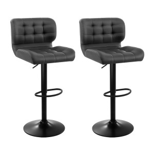 Artiss 2x Bar Stools - Grey PU Leather, Chrome Gas Lift, Swivel, 41cm Steel Base, Adjustable 54-76cm, 130kg Capacity