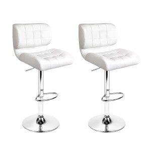 Artiss 2x White Bar Stools - PU Leather, Chrome Base, 360° Swivel, Gas Lift, Adjustable Height 87-109cm, Modern Design