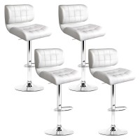 Artiss 4x Bar Stools - White Leather, Chrome Gas Lift, 360° Swivel, Adjustable Height 87-109cm, Modern Design