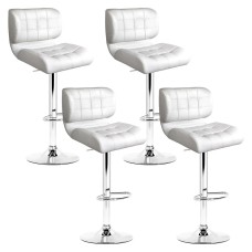 Artiss 4x Bar Stools - White Leather, Chrome Gas Lift, 360° Swivel, Adjustable Height 87-109cm, Modern Design