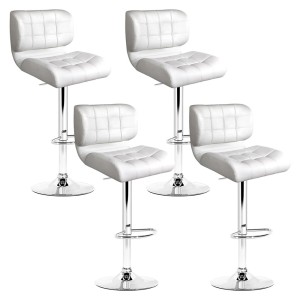 Artiss 4x Bar Stools - White Leather, Chrome Gas Lift, 360° Swivel, Adjustable Height 87-109cm, Modern Design