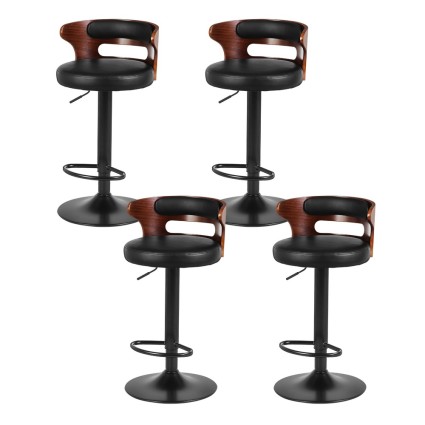 Artiss Bar Stools, Faux Leather, Black, Adjustable 61-81cm, Set of 4 - Contemporary Style for Any Space