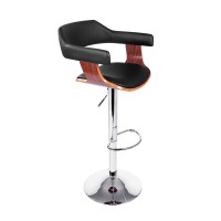 Artiss Selina Black Bar Stool - PU Leather, Wooden Seat, Chrome Gas Lift, Swivel, Adjustable 90-110cm, 130KG Capacity