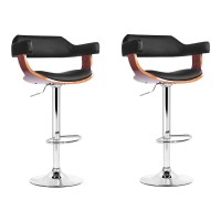 Artiss 2x Selina Bar Stools - Swivel PU Leather, Chrome Base, Gas Lift, Armrest, 90-110cm Adjustable Height, Black