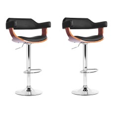 Artiss 2x Selina Bar Stools - Swivel PU Leather, Chrome Base, Gas Lift, Armrest, 90-110cm Adjustable Height, Black