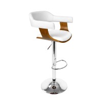 Artiss Selina Bar Stool - White PU Leather, Wooden Seat, Chrome Base, Adjustable Height 90-110cm, Swivel, TUV Certified