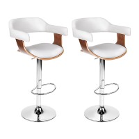 Artiss 2x Bar Stools - White PU Leather, Wooden Structure, Chrome Gas Lift, 90-110cm, Swivel, Armrest, Modern Design
