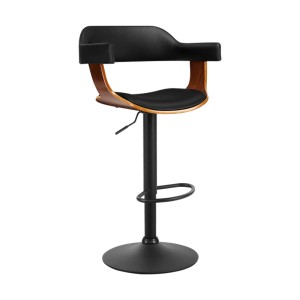 Artiss Selina Bar Stools - All Black PU Leather w/ Armrest, 360° Rotatable, Adjustable Height 62-82cm, Steel Base