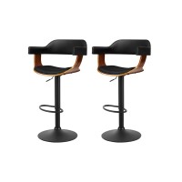 Artiss 2x Bar Stools Gas Lift PU Leather Armrest Black 62–82cm Adjustable Height Steel Base Modern Chairs