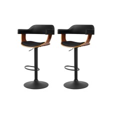 Artiss 2x Bar Stools Gas Lift PU Leather Armrest Black 62–82cm Adjustable Height Steel Base Modern Chairs