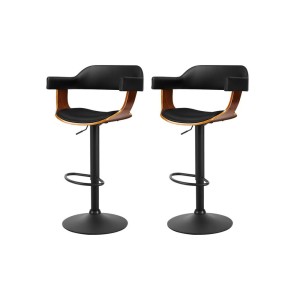Artiss 2x Bar Stools Gas Lift PU Leather Armrest Black 62–82cm Adjustable Height Steel Base Modern Chairs