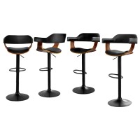 Artiss 4x Bar Stools Gas Lift PU Leather with Armrest, 62-82cm Adjustable Height, All Black, Steel Base