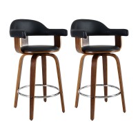 Artiss Bar Stools, PU Leather Seat, Wooden Legs, 63cm Height, Black, Stylish Rotatable Chairs with Anti-Slip Feet
