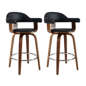 Artiss Bar Stools, PU Leather Seat, Wooden Legs, 63cm Height, Black, Stylish Rotatable Chairs with Anti-Slip Feet