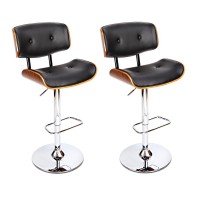 Artiss 2x Bar Stools Black Leather - Wooden Seat, Chrome Base, Adjustable Gas Lift, Swivel, 96-117cm, Modern Design