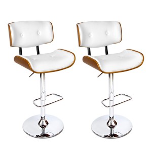 Artiss 2x Bar Stools - White PU Leather, Chrome Gas Lift, Wooden Seat, 130kg Capacity, Easy Assembly, 1-Year Warranty