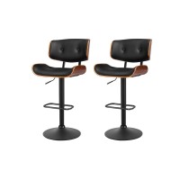 Artiss 2x Cherry Bar Stools - Black PU Leather, Adjustable Height 64-85cm, 360° Swivel, Chrome Base, 150kg Capacity