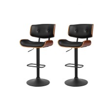 Artiss 2x Cherry Bar Stools - Black PU Leather, Adjustable Height 64-85cm, 360° Swivel, Chrome Base, 150kg Capacity