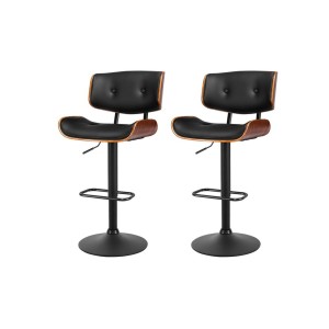 Artiss 2x Cherry Bar Stools - Black PU Leather, Adjustable Height 64-85cm, 360° Swivel, Chrome Base, 150kg Capacity