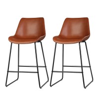 Artiss Fenella Bar Stools - Set of 2, 70cm Seat Height, Brown PU Leather, Steel Frame, Elegant Design, Easy Assembly