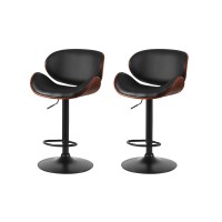 Artiss Joyce Black Leather Swivel Bar Stools, Adjustable Gas Lift, 360° Rotation, Set of 2, Stylish & Durable Design