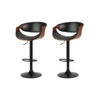 Artiss Bar Stools, PU Leather, Adjustable Height, Black, 60-83cm, Contemporary Design, Set of 2 w/ Armrests