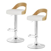 Artiss Publia Bar Stools, PU Leather, Adjustable Height, White, 42.5x46x75.5-95.5cm, Elegant Wood Grain Finish