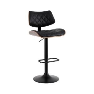 Artiss Quilla Bar Stool Black PU Leather and Bentwood, Adjustable Gas Lift Swivel Kitchen Dining Chair 56-78cm