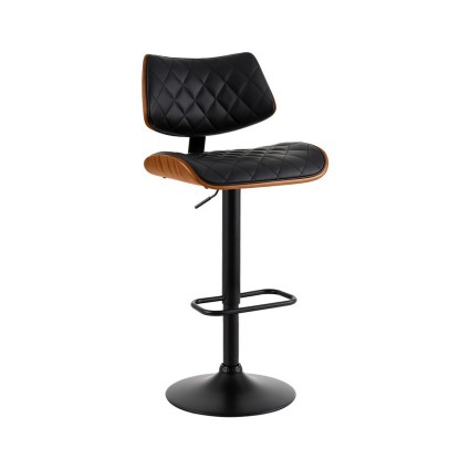 Artiss Quilla Bar Stool PU Leather Curved Bentwood Seat 360° Swivel Adjustable Gas Lift Black Metal Base