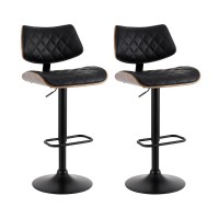 Artiss Quilla 2x Bar Stools Black PU Leather, Bentwood, Gas Lift, Swivel Kitchen Dining Chairs, 56-78cm Adjustable