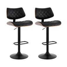 Artiss Quilla 2x Bar Stools Black PU Leather, Bentwood, Gas Lift, Swivel Kitchen Dining Chairs, 56-78cm Adjustable