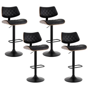 Artiss Quilla 4x Bar Stools Black PU Leather & Bentwood, Adjustable Height, Swivel Kitchen Dining Chairs 93–115cm