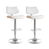 Artiss Quilla 2x Bar Stools White PU Leather, Bentwood, Gas Lift, Swivel Kitchen Dining Chairs, 56.5-78.5cm Height