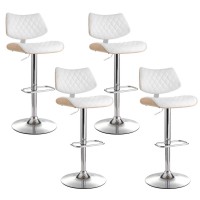 Artiss Quilla 4x Bar Stools White PU Leather & Bentwood, Gas Lift Swivel Kitchen Dining Chairs 56.5-78.5cm