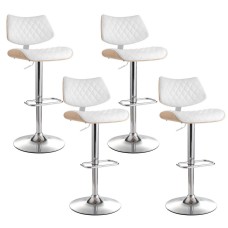 Artiss Quilla 4x Bar Stools White PU Leather & Bentwood, Gas Lift Swivel Kitchen Dining Chairs 56.5-78.5cm