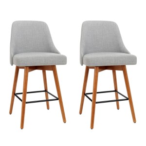 Artiss 2x Swivel Bar Stools - Grey Faux Linen, Wooden Plywood Frame, 65cm Seat Height, Anti-Slip Feet, 150kg Capacity