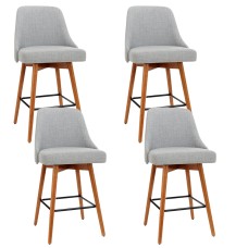 Artiss Set of 4 Swivel Bar Stools Grey Wooden Frame with Faux Linen Seat, Padded Backrest and Metal Footrest