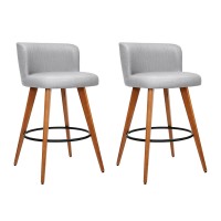 Artiss 2x Bar Stools Grey - Plywood Frame, Faux Linen Seat, Metal Footrest, 66cm Height, Anti-Slip Protectors