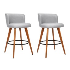 Artiss 2x Bar Stools Grey - Plywood Frame, Faux Linen Seat, Metal Footrest, 66cm Height, Anti-Slip Protectors