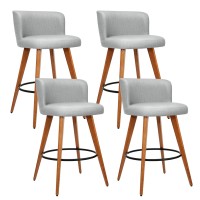 Artiss Set of 4 Bar Stools Linen Padded Wooden Frame 66cm Light Grey Faux Linen Seat, Steel Footrest, 150kg Capacity
