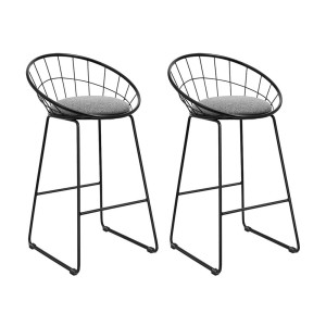 Artiss 2x Bar Stools - Black Faux Linen, Powder-Coated Steel, 65cm Seat Height, Padded Comfort, Modern Design