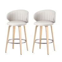 Artiss 2x Bar Stools - Beige PU Leather, 65cm Seat Height, Walnut Wood Frame, Ergonomic Backrest, Anti-Slip Protectors