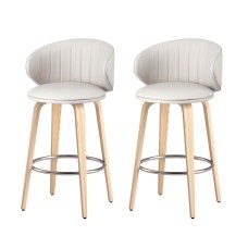 Artiss 2x Bar Stools - Beige PU Leather, 65cm Seat Height, Walnut Wood Frame, Ergonomic Backrest, Anti-Slip Protectors