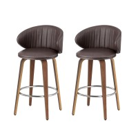 Set of 2 Artiss Bar Stools Dining Chairs PU Leather Walnut Wood 65cm Padded Seat Ergonomic Backrest Brown