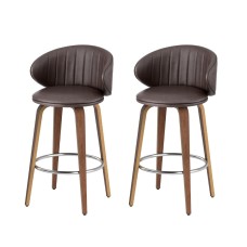 Set of 2 Artiss Bar Stools Dining Chairs PU Leather Walnut Wood 65cm Padded Seat Ergonomic Backrest Brown
