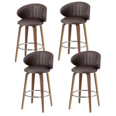 Artiss Set of 4 Bar Stools Dining Chairs, Brown PU Leather, Walnut Wood, 65cm Seat, Ergonomic & Adjustable