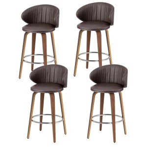 Artiss Set of 4 Bar Stools Dining Chairs, Brown PU Leather, Walnut Wood, 65cm Seat, Ergonomic & Adjustable
